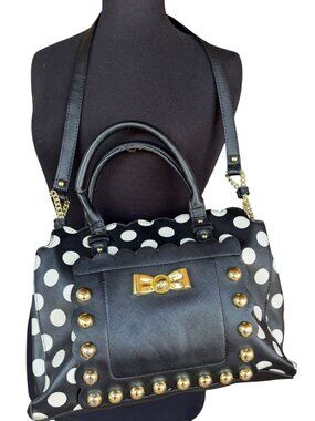 Betsey Johnson Black & White Polka Dots PVC Shoulder Bag w/Top Handle (READ!)